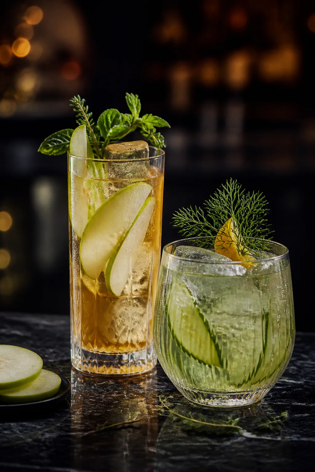 Boissons botaniques sans alcool aux herbes et agrumes, création visuelle IA
