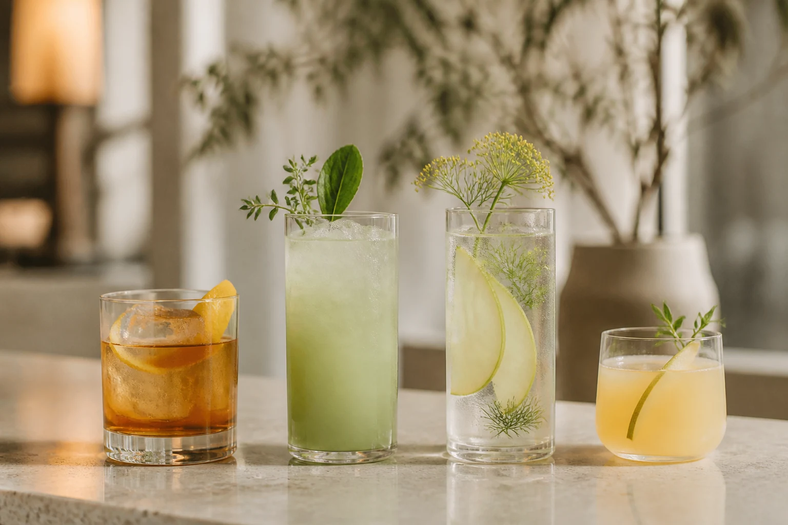 Cocktails, jus et boissons sans alcool aux herbes et aux fruits, création visuelle IA