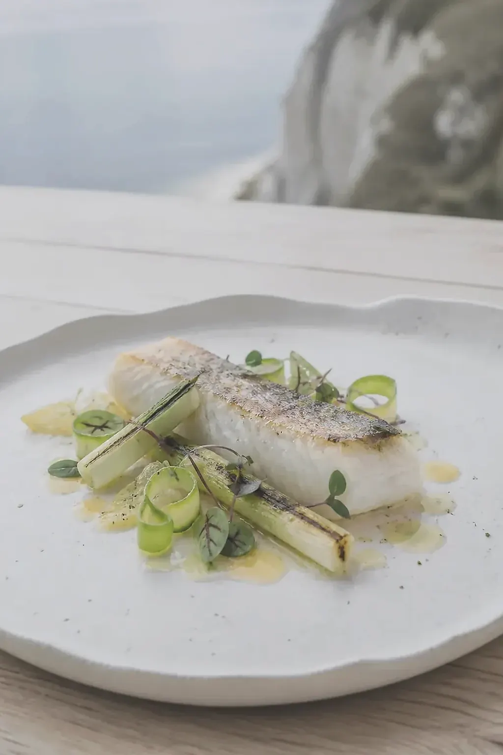 Omble, courgette, oseille, création signature imaginaire de Le Moulin des Herbes Fines, visuel IA