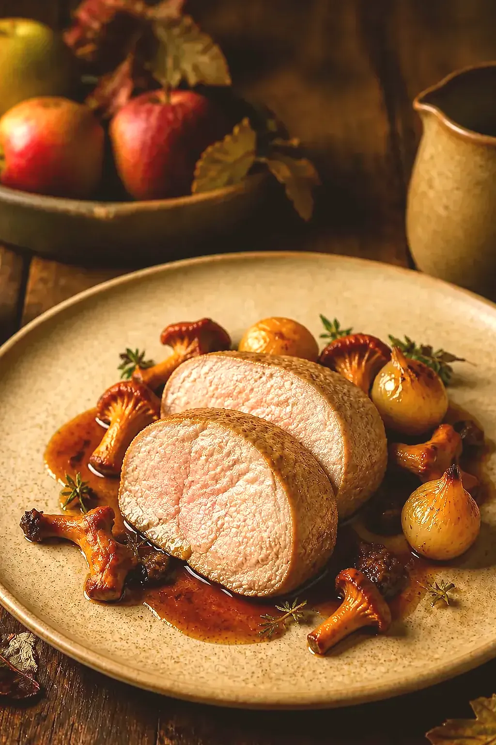 Poularde, carotte, jus de cidre, création signature imaginaire de Le Pressoir des Haies Vives, visuel IA
