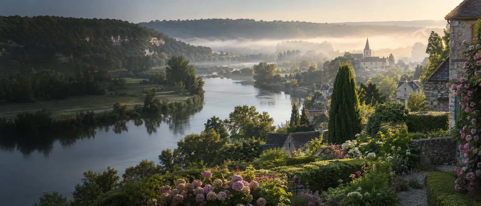 Évocation illustrée de la vallée de Seine et de jardins dans l’Eure