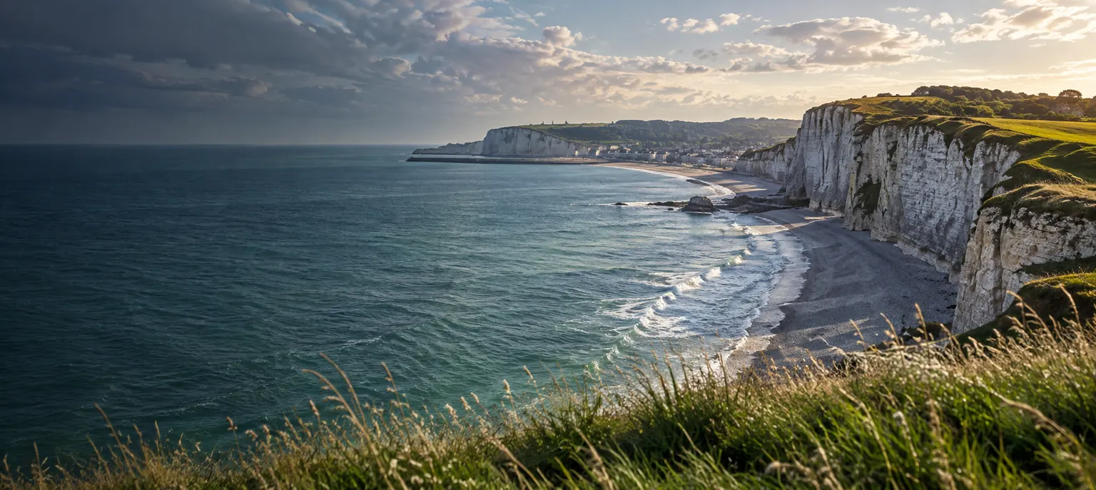 Évocation illustrée des falaises de craie de la côte d’Albâtre